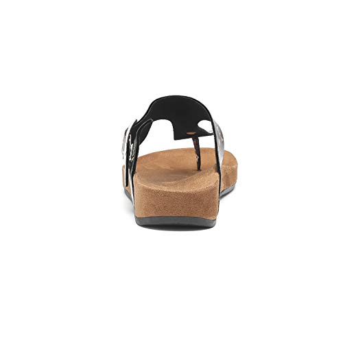 Women's T-Strap Thong Sandals Buckle Slip On Flip-Flops Beach Casual Platform Footbed Slippers (10, Multicolor)