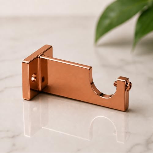 Image of Elite Aluminum Curtain Rod Brackets - Heavy-Duty Wall Mount Clamps for Curtain Rod Support for Door and Window Curtain Rods with Screw and Wall Plug - Pack of 2PCS (EliteCurve) (Rose Gold)