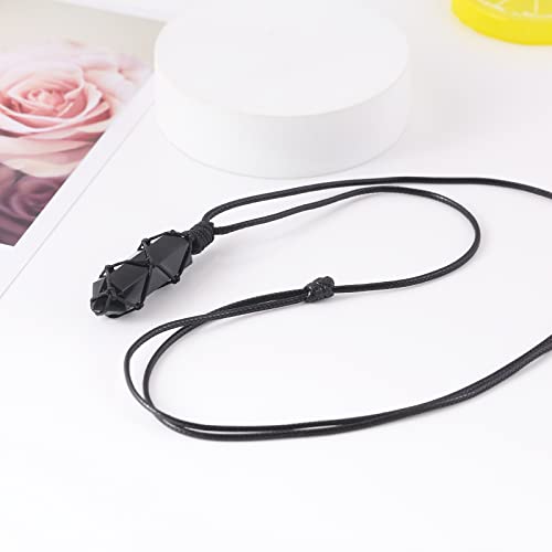 Innerdiva Crystal Pendant Necklace，Natural Quartz Stone Pendant Necklace Spiritual Healing Crystal Necklace Pendant For Women & Men Obsidian Aventurine Pendant For Women Girls (Black) #TOP2