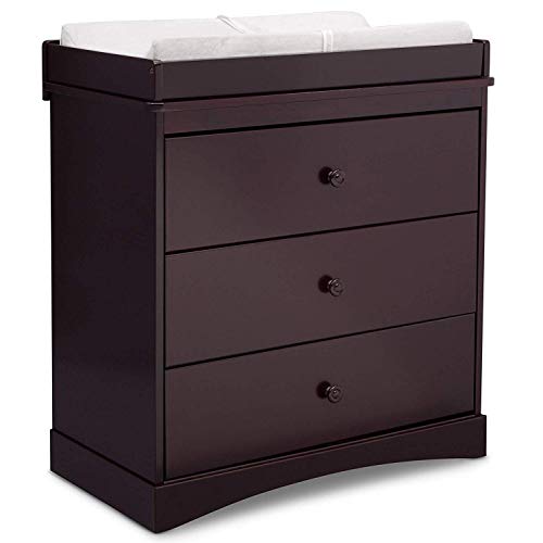 Delta Children Sutton 3 Drawer Dresser With Changing Top, Espresso Java And Contoured Changing Pad, White #TOP1