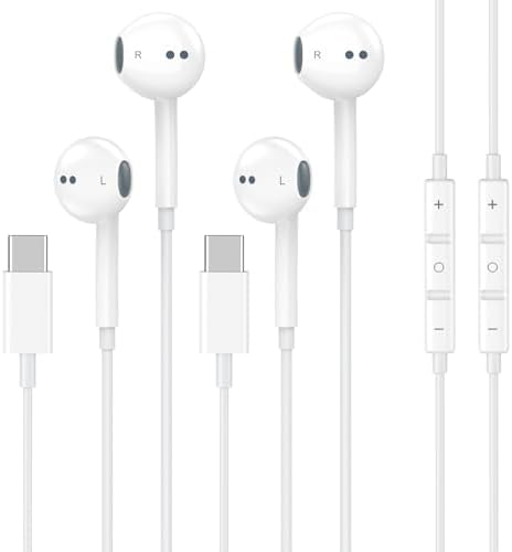 2 Pack USB C Headphones Wired for iPhone 16 15, Type C Earphones ...