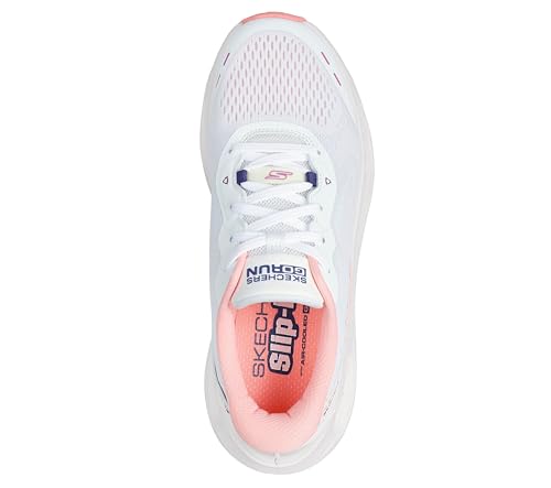 Skechers Women's Max Cushioning Glide Step Caledonia Hands Free Slip-ins Sneaker, White/Pink, 9.5