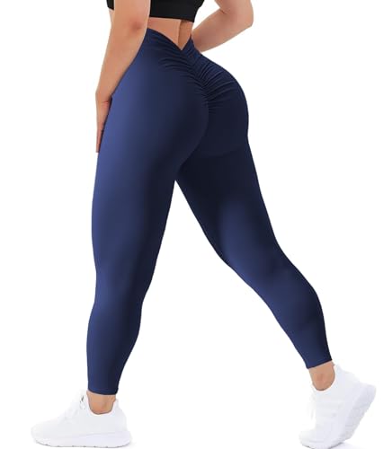 POWERASIA V Back Scrunch Butt Leggings for Women Butt Lifting Workout Leggings High Waisted Yoga Pants Tummy Control Gym Booty Tights
