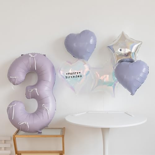 Image of Pastel Purple 3 Number Balloons,40 Inch Light Purple 3 Balloons Large Helium Foil Mylar Purple Number 3 Balloon for Birthday Party Anniversary Decorations