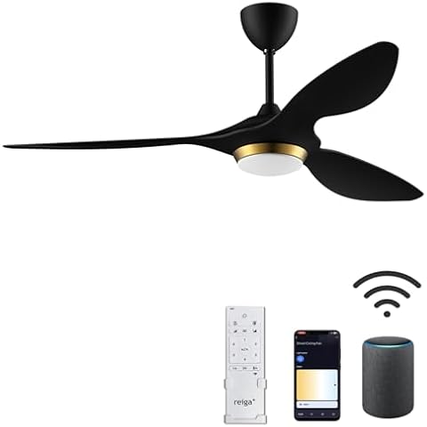 reiga 52 Inch Black Modern Ceiling Fans with Lights and Remote Control, Smart WiFi 3 Blades Quiet DC Motor Ceiling Fan for Living Room Bedroom Patio, ETL Listed Cover