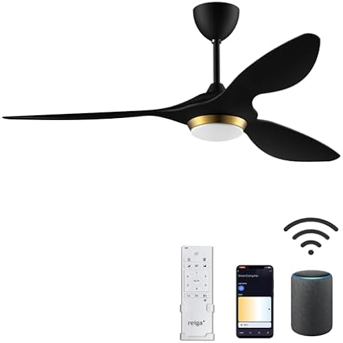 reiga 52" Black Smart Ceiling Fan with Light, Quiet DC Indoor Fan