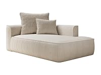 Vente-unique - Méridienne Droite en Velours côtelé Grosses côtes Beige PINETA