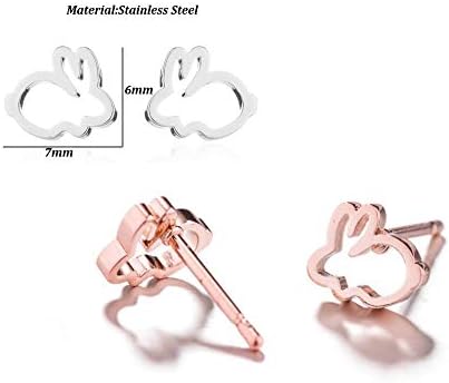MixiuEuro Girls Children Earrings 2 Pairs 14k Rose Gold Plated Stainless Steel Tiny Bunny Rabbit Stud Earrings Jewellery Gift For Girls Child