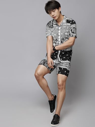 Image of Rigo Men's Rayon Printed Relaxed Night Suit Set Casual Co-Ords Set|Shirt And Short Set