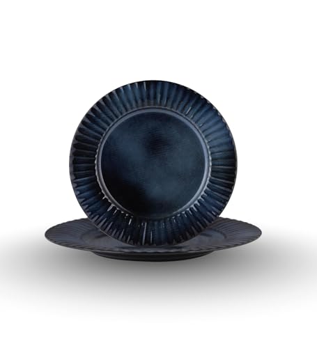 Image of Table & Tale Luxury Porcelain Dinner Plates with Elegant Blue Pattern | Crafted in Sri Lanka | Bone-Ash Free | Scratch and Chip-Resistant | Perfect for gifting | Microwave & Dishwasher Safe | Set of 4