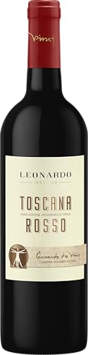 Leonardo Da Vinci Rosso Toscana IGT, der Wein hat einen weichen Geschmack und ein intensives Aroma von schwarzen Früchten, 13% Alkoholgehalt, 750ml-Flaschen