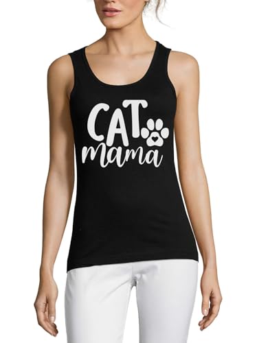 Débardeur en coton femme noir imprimé cœur patte de chat mignon