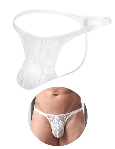 ohyeahlady Slip Homme Chic Tanga sans Couture String Dentelle Sissy Gay Mini String Taille Basse Coton Slip De Bain Borat Bikini Culotte Tenue Hot Lingerie...