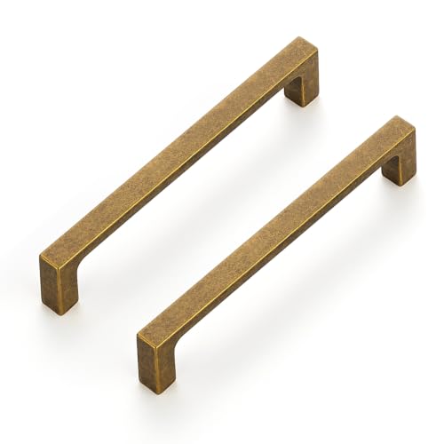 Ravinte Antique Brass Cabinet Handles Solid Square Pulls 5 Inch 10 Pack