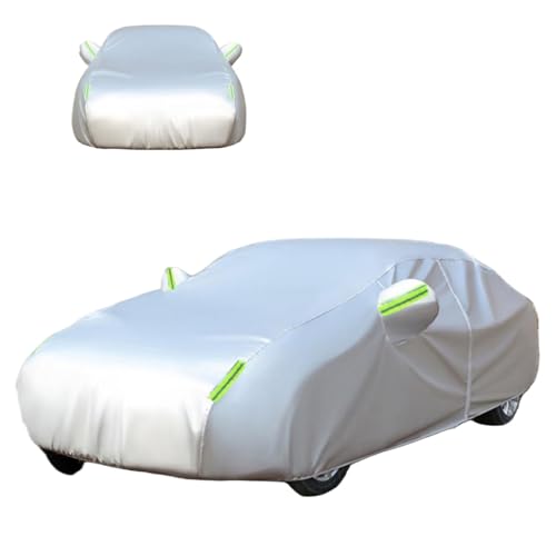 トヨタアクア10シリーズに適用 車 カバー 防水 防塵 通気性 防輻射紫外線屋外ボディカバー 全天候型 黄砂対策 雪対策 車ボディカバー 耐強風 耐久性 側面にジッパーあり ?反光条 裏起毛 汚れ/キズがつきにくい 収納袋付き 四季対応(銀,薄い)