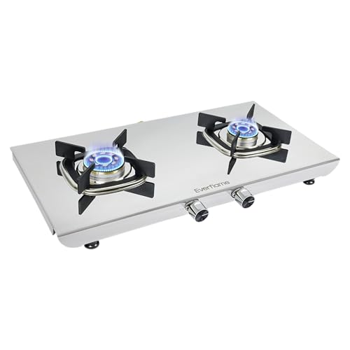 Image of Everflame Photon 2 Burner Gas Stove | Manual Ignition | 5G Brass Burners | ISI Certified | SS Cooktop | 5 Years Warranty on (Body & Burners) + 2 Year Comprehensive Warranty + Doorstep Service