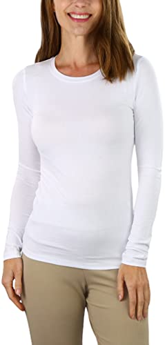 ToBeInStyle Junior Women's Slim Fit Long Sleeve Crew Neck Top - White - Small