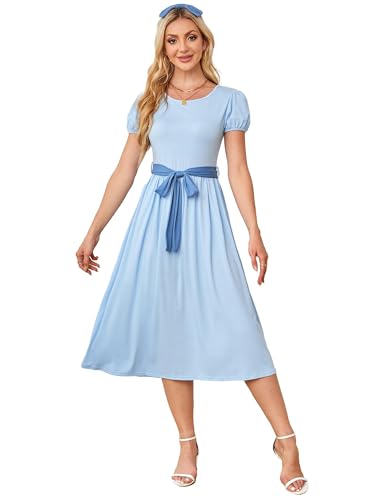 Leevuyu Women Halloween Costumes Cosplay Crewneck Long Maxi Princess Party Dresses Light Blue XL