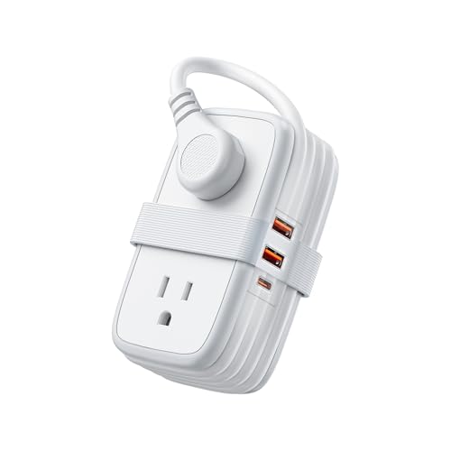 NTONPOWER 20W Travel Power Strip, Travel Essentials 4 Outlets 3 USB(1 USB-C) with 4FT Wrapped Extension Cord Flat Plug, Vacation Essentials for Hotel Travel Camping Cruise Essentials 2025, White