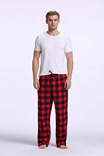 Cyz Men's 100% Cotton Super Soft Flannel Plaid Pajama Pants-Blackredgingham-L #TOP4