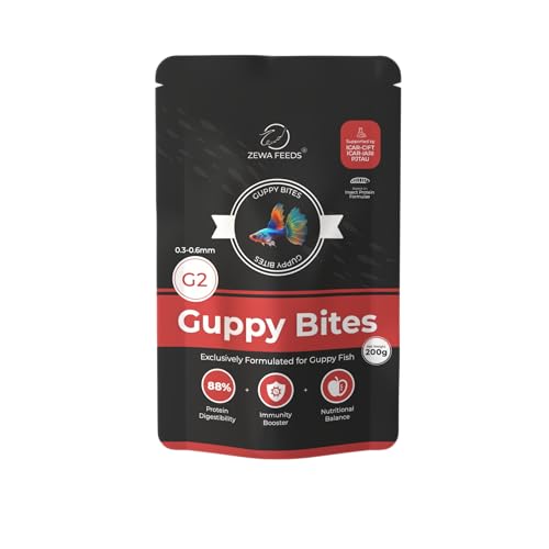 Image of Guppy Bites 200G | High Protein Fish Food for Guppy & Small Fish | Micro Pellets 0.3-0.6 mm | 88% Digestibility | Rapid Growth & Vibrant Color