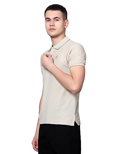 Image of Cantabil Beige Regular Fit Solid Polo Neck Half Sleeve Casual T-Shirt for Men | Half Sleeves Polo Neck T-Shirts for Men | Mens Polo Neck Solid T-Shirt (P MTSH00242)