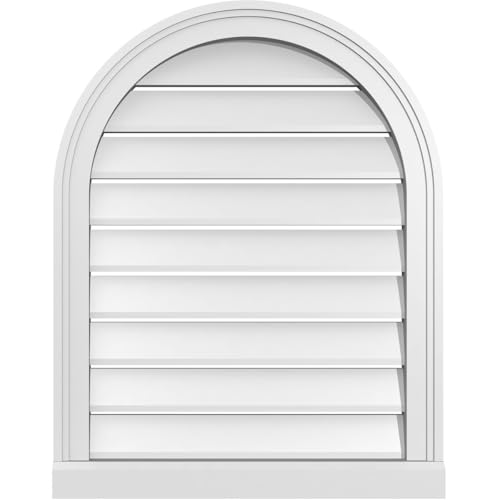 Ekena Millwork GVPRT22X2803SF Round Top Surface Mount PVC Gable Vent, Factory Primed White