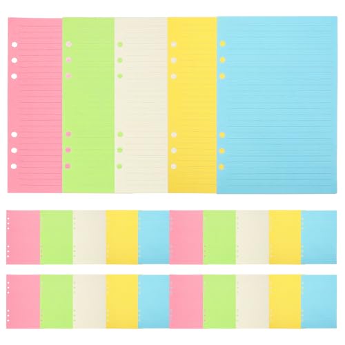 NUOLUX 50枚 六ルーズリーフリフィルノート用紙 厚手ペーパーリフィルバインダー用横罫線メモ帳補充紙