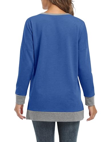 BETTE BOUTIK Women's Drop Long Sleeve Sweatshirts Casual Crewneck Tunic Tops Sweartshirts With Side Slits S-3XL