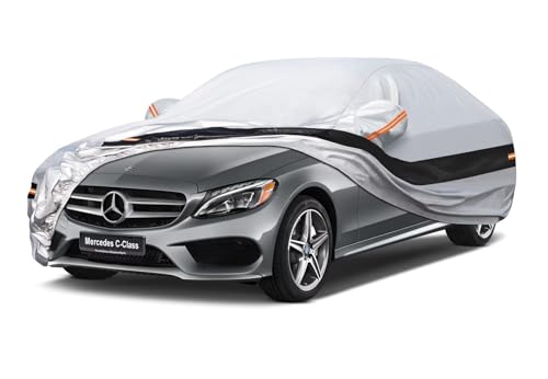 Image of 10 Layers Car Cover Custom Fit for Mercedes Benz C Class C250 C300 C43 C63 (1993-2026), Waterproof All Weather for Automobiles, Outdoor Full Cover Sun Dust Rain Protection with Cotton. Silver
