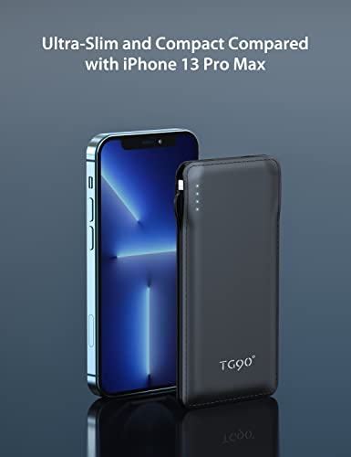 Tg90° Cell Phone External Battery Packs 10000Mah Power Bank With Built In Lightning Cable Portable Charger Battery Backup Compatible With Iphone Android Phone Power Packs #TOP4