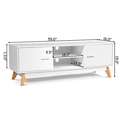 Tangkula Modern White Tv Stand, Wooden Tv Stand For 60 Inch Tv, With 2 Storage Cabinets & 2 Open Shelves, For Home Living Room Furniture, Wood Tv Stand #TOP3