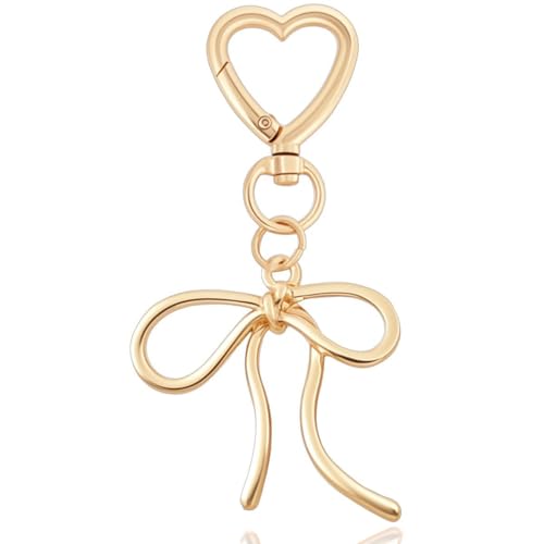 Rikhiua Cute Bow Keychain Elegant Bow Bag Charm Heart Keychain for Women Keys Bag Purse Decor Friend Sister Family (Gold)