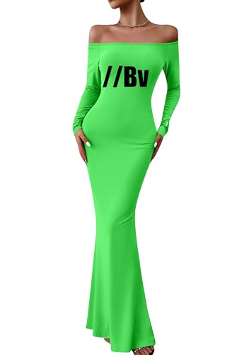 GORIFE Women's Off Shoulder Long Dress Stylish Strapless Bodycon Dresses Elegant Solid Color Dress Qing Lv 2XS