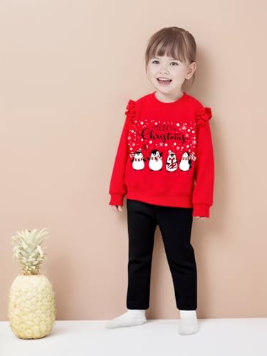 QHKEPW Christmas Girls Jumper Xmas Ruffle Penguin Snowflake Kids Sweatshirt Toddler Top Long Sleeve Round Neck Cotton Casual Clothes T Shirt 2-3 Years Old Red