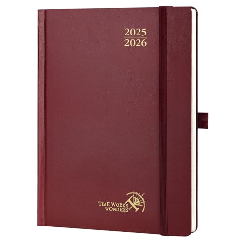 POPRUN Agenda 2025 2026 Semainier Vertical 22 x 16,5cm D'Août 2025 à Déc 2026, Planner Scolaire 17 Mois, Couverture Rigide avec Intervalles de 30 minutes, Papier 80g/m², Bordeaux