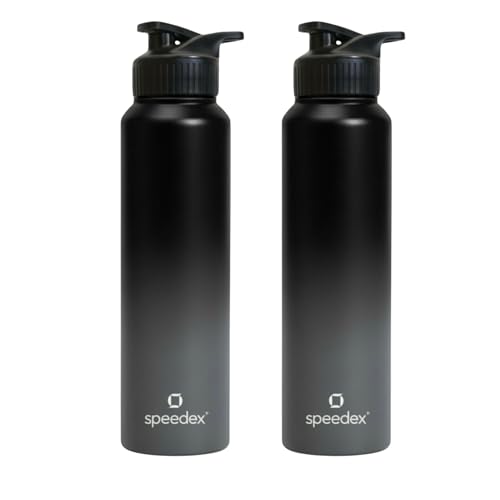 Image of Speedex Stainless Steel Metal Water Bottle 1 Ltr 1000 ml, BIS Approved, Leak Proof Sipper Cap Bottle for Office, School, Gym, Travel, Daily Use for Men, Women, Kids, Adults, Black Grey, Set of 2