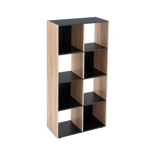 LOLAhome Estantería Cubo de 8 Huecos Color Negro y Madera de 60x120 cm