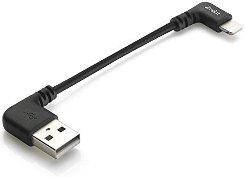 Zeskit MFi Certified Right Angle Lightning to USB Cable for CarPlay, Headphones Amplifier or DAC, DJI and More Compatible with iPhone iPod iPad iWatch Charging and Syncing (10cm / 4 inches)