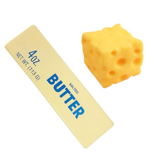 Butter Squishy Soft Butter Cheese Squishys Stress Relief Block Squeeze Cheese Stress Toy Portable Decompression Sensory Toy Anxiety Relief Fidget Toy for Kid Adult Office Home (2PCS)