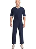 inhzoy Combinaison Anti-décalçage pour Alzheimer Homme Patient Soins D'incontinence Sénior Fermeture Éclair Bleu Marine M