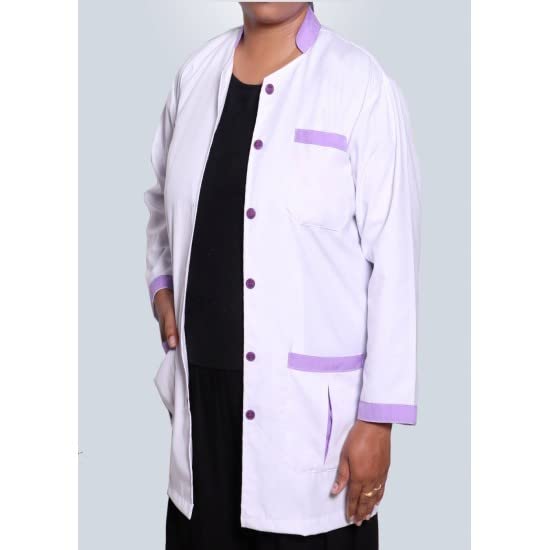 Hangerage Unisex Apron Lab Coat White & Purple - Full Sleeves Pack of 1 (XL)-image-14