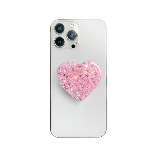 AOWVUTS Supports de Téléphone Support Coeur à Paillettes Compatible Poignée Grip Extensibles Base Rétractable et Créatif Airbag Support pour Smartphones et Tablettes (Rose)