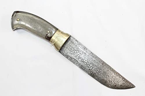PH Artistic Dagger Knife Full Damascus Steel Blade White Resin Chip Handle Handmade D123