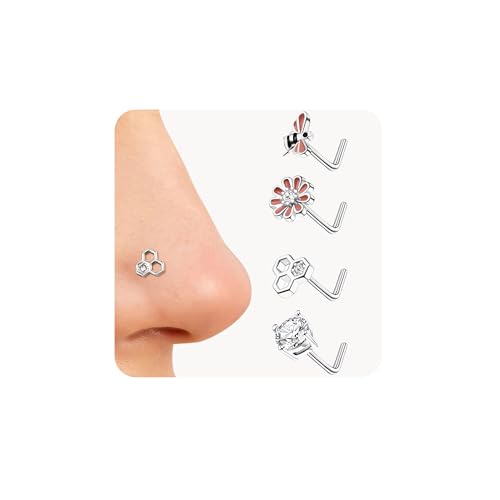 Kakonia Piercing Nariz Oro Plata Pendiente de Piercing Nariz Acero Quirúrgico de Zirconia Cúbica Joyería de Pendientes de Nariz de L 20 Gauge