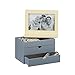 Produktbild Relaxdays Schmuckkästchen mit Bilderrahmen HBT: 25 x 18 x 11,5 cm kleine Schmuckschatulle mit Schubfächern für Ketten und Armbänder Schmuckkasten mit Ringfach als Schmuckbox und Fotorahmen, beige-grau