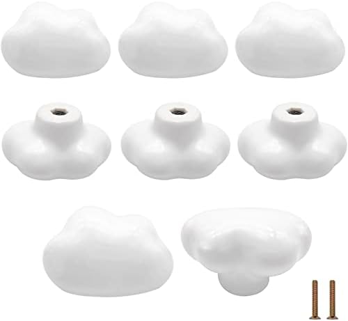 Bmgop 8PCS Cloud Drawer Knobs White Ceramic Clouds Knobs for Nursery Dresser, Cute Cabinet Knobs Kitchen Pull Handle Decorative Knobs for Kids Children Bedroom