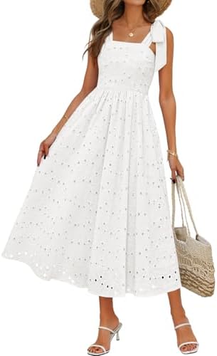 MEROKEETY Women's Summer Eyelet Square Neck Sundress 2026 Spring ...