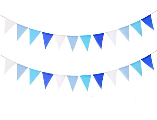 24pcs Blue Pennant Banner - Prestrung Fabric Triangle Flags Garla...