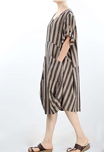 Image of LaovanIn Women's Plus Size Tunic Dress Summer Cotton Linen T Shirt Knee-Length Dresses